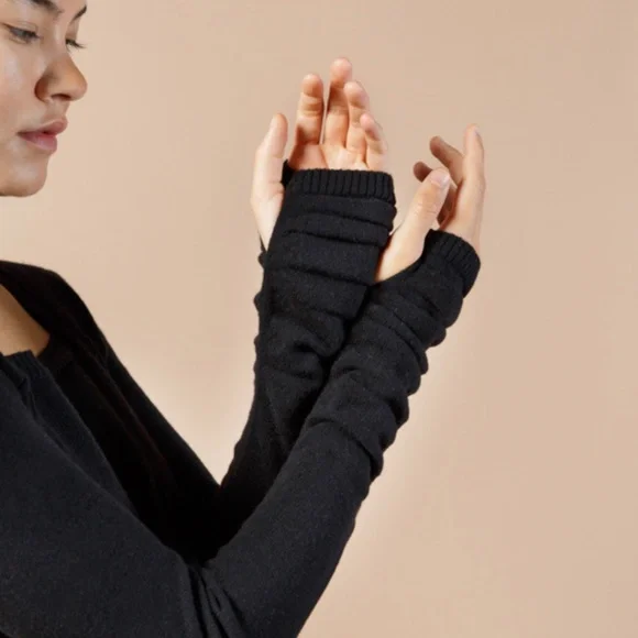 Sz Large Black Cashmere Sweater Dress, Knit Midi Length Long Sleeve Dress NWT - Picture 6 of 14